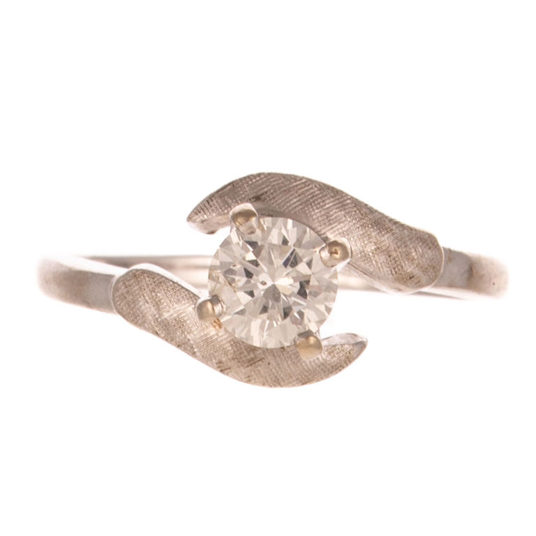 14k White Gold Diamond Solitaire Bypass Ring