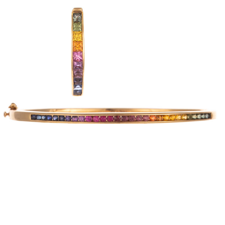 14k Yellow Gold Rainbow Sapphire Jewelry Set