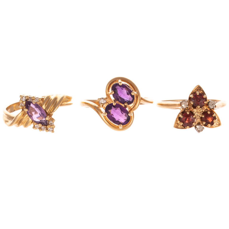 Three 14k Yellow Gold Gemstone Rings