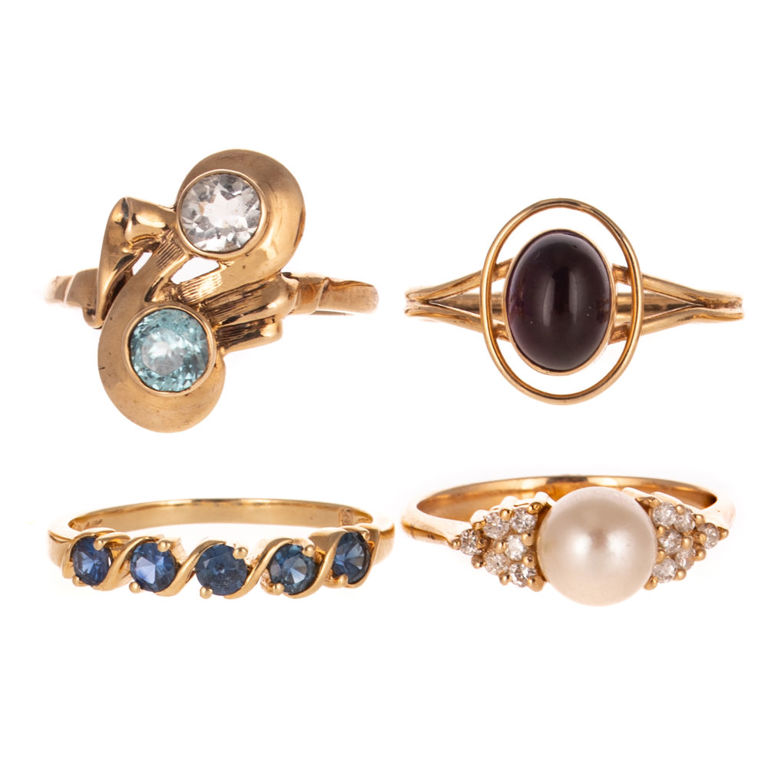 Four 14k Yellow Gold Gemstone Rings