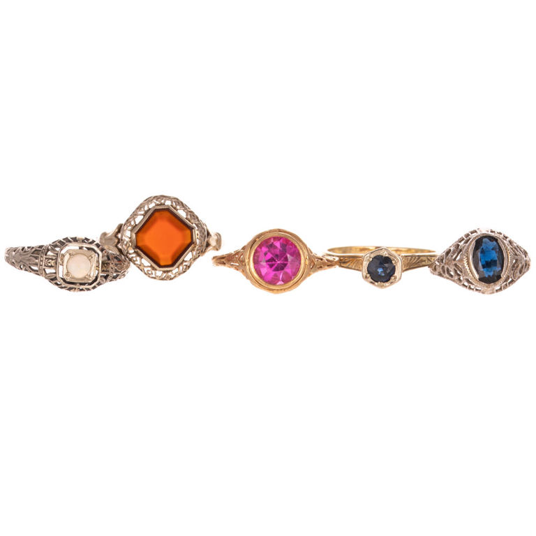 Five 14k and 10k Gold Gemstone Filigree Rings