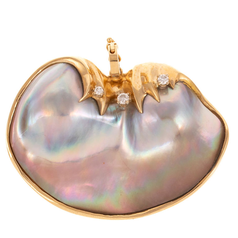 14k Yellow Gold Pearl and Diamond Pendant