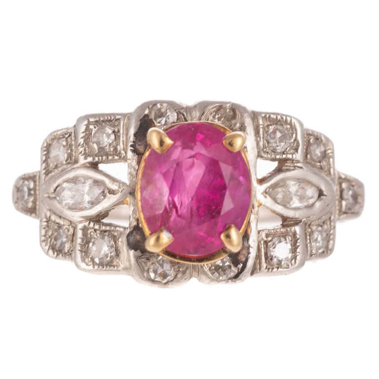 Platinum and Yellow Gold Sapphire and Diamond Ring