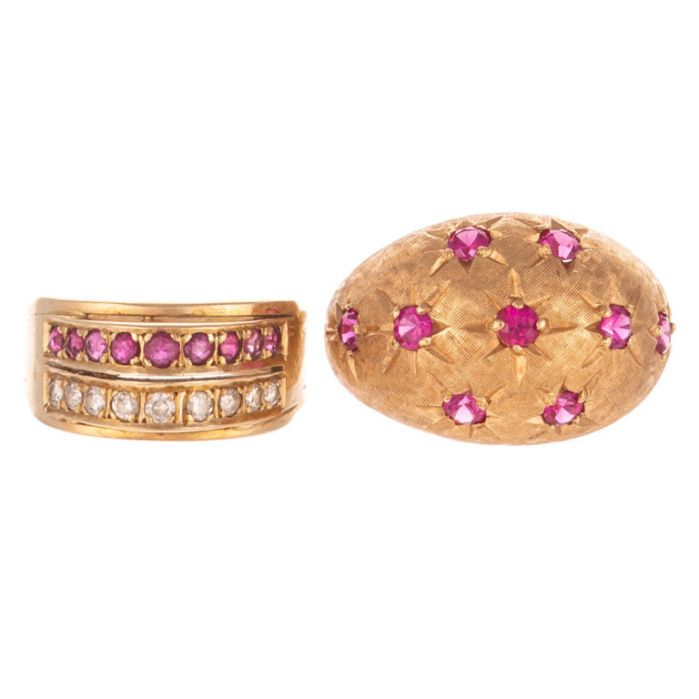 Two 14k Yellow Gold Ruby Dome Rings