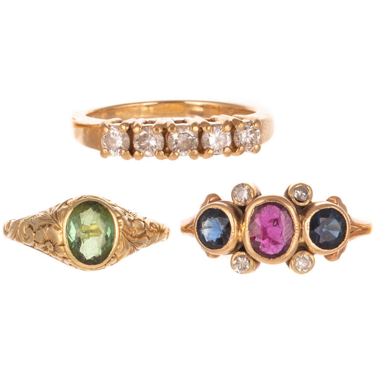 Three 14k Yellow Gold Gemstone Rings