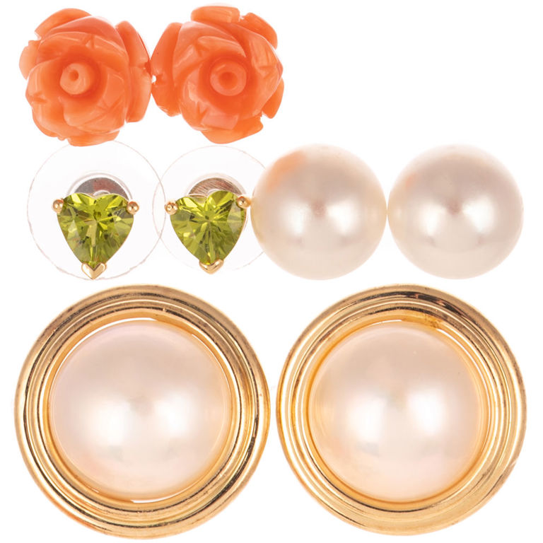 Four Pairs of 14k Yellow Gold Stud Earrings