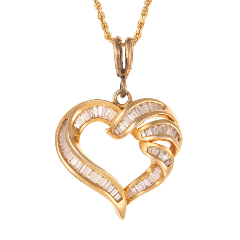 18k and 14k Gold Diamond Heart Pendant Necklace