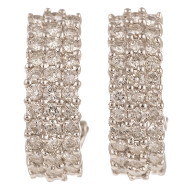18k White Gold Diamond Half Hoop Earrings