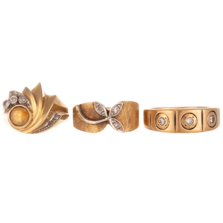 Three 14k Gold Diamond Rings