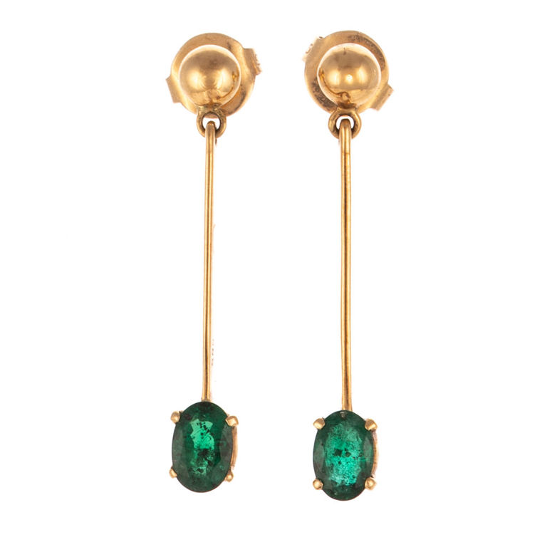 14k Yellow Gold Emerald Dangle Earrings