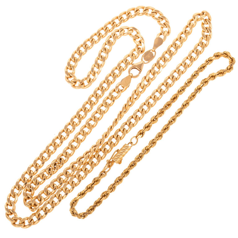 14k Yellow Gold Chain Necklace and Bracelet