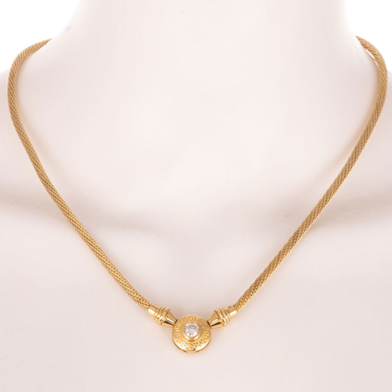 14k Yellow Gold Diamond Greek Key Pendant Necklace