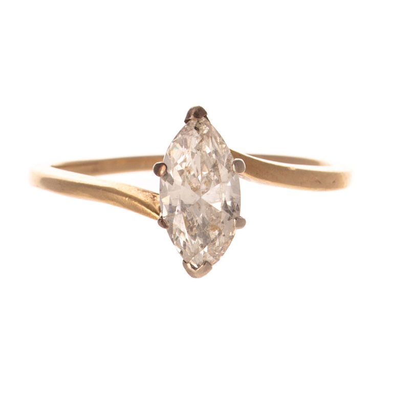 14k Yellow Gold Diamond Solitaire Bypass Ring
