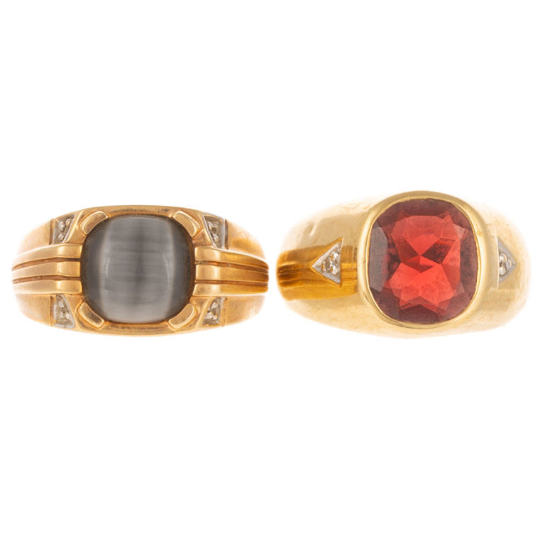 Two 10k Yellow Gold Men’s Gemstone Rings