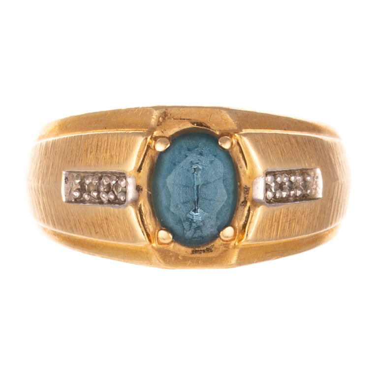 14k Yellow Gold Blue Topaz and Diamond Ring