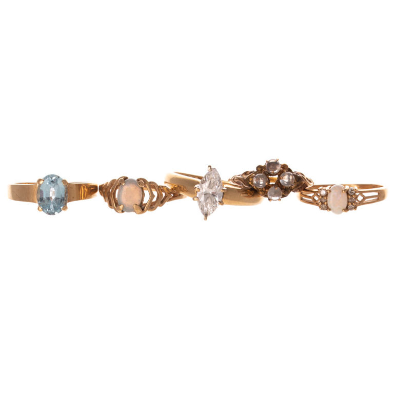 Five 14k Yellow Gold Gemstone Rings
