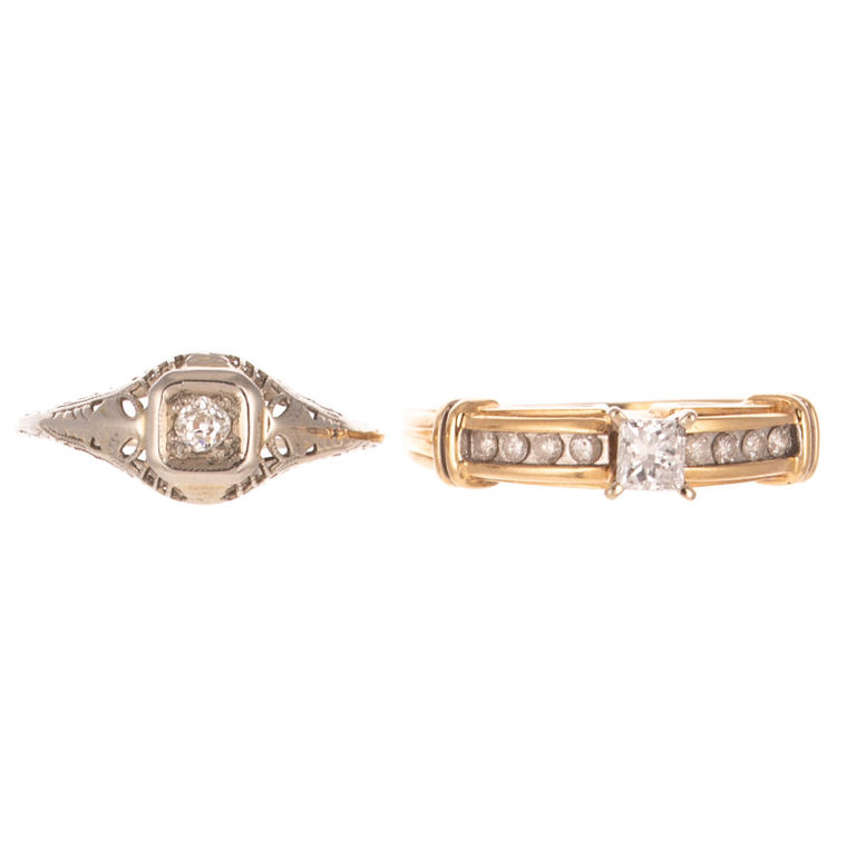 Two 18k and 14k Gold Diamond Rings