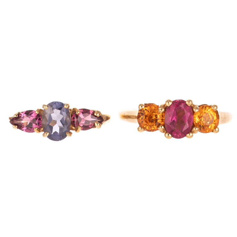 Two 14k and 10k Yellow Gold Gemstone Rings