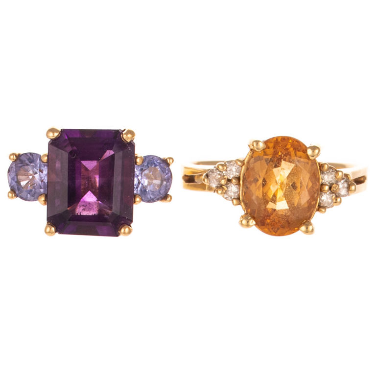 Two 14k Yellow Gold Gemstone Rings