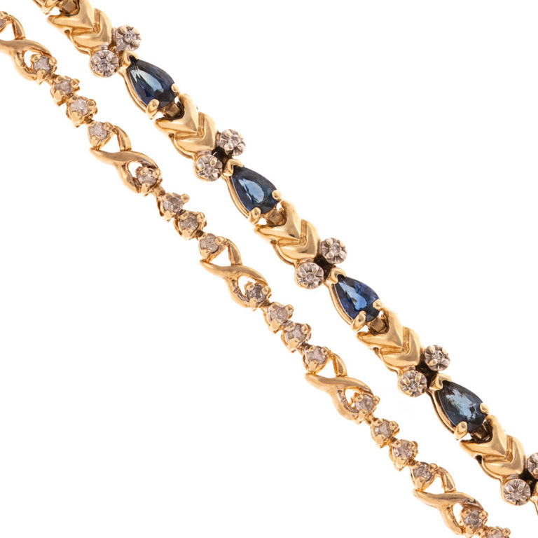 Two 14k Yellow Gold Gemstone Line Bracelets