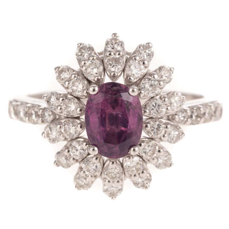 Platinum Sapphire and Diamond Flower Ring