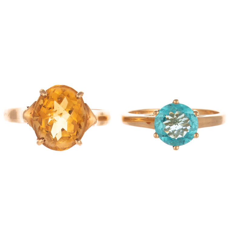 Two 14k and 10k Yellow Gold Gemstone Rings