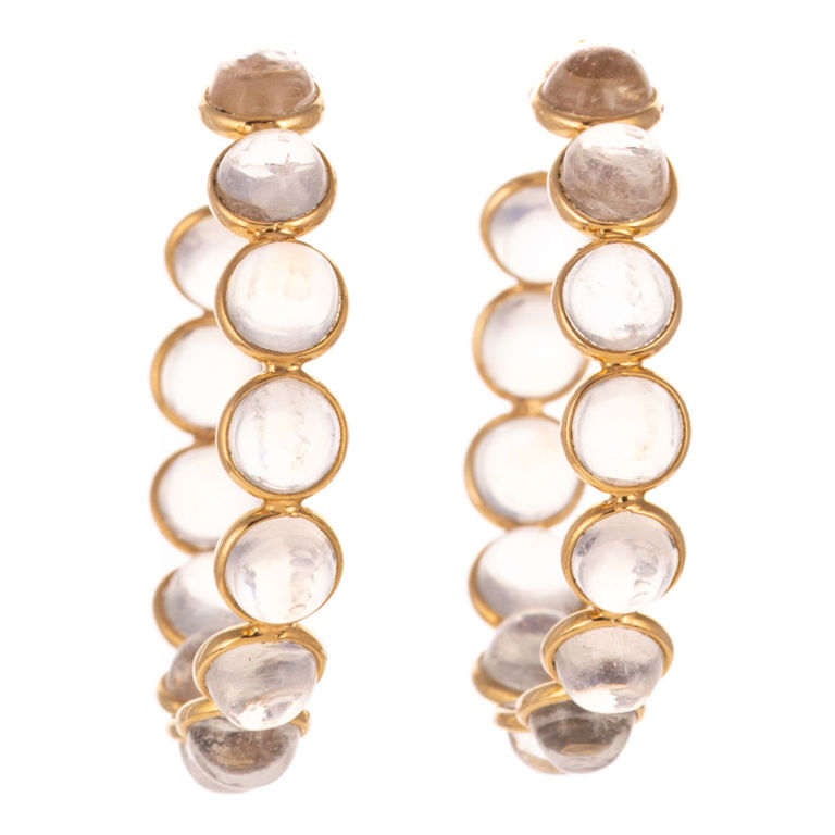 18k Yellow Gold Moonstone Hoop Earrings