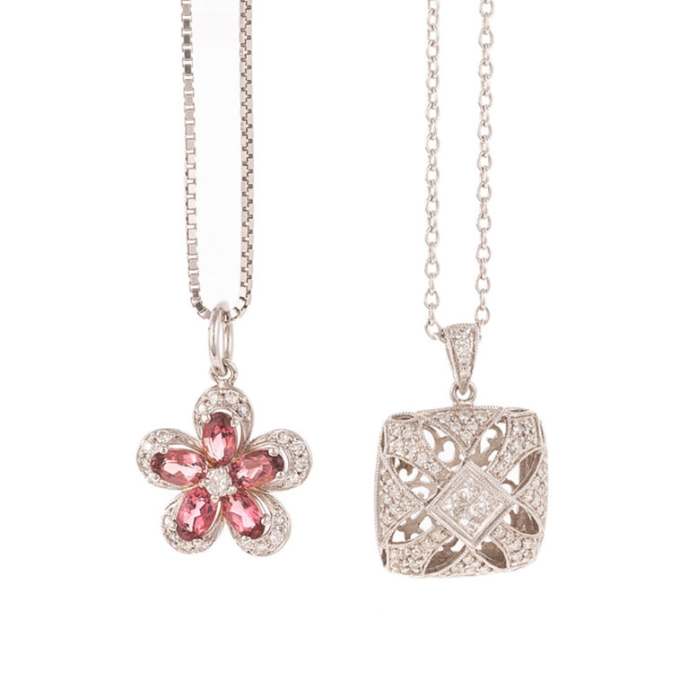 Two 10k and 14k Gold Gemstone Pendant Necklaces
