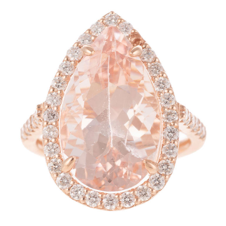 14k Rose Gold Morganite and Diamond Halo Ring