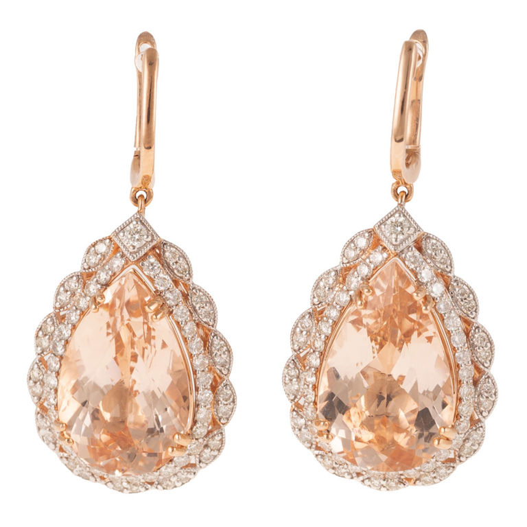 14k Rose Gold Morganite and Diamond Earrings