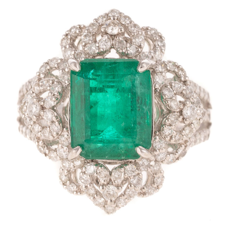 Platinum Emerald and Diamond Ring