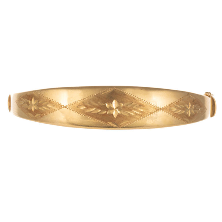 14k Yellow Gold Floral Bangle Bracelet