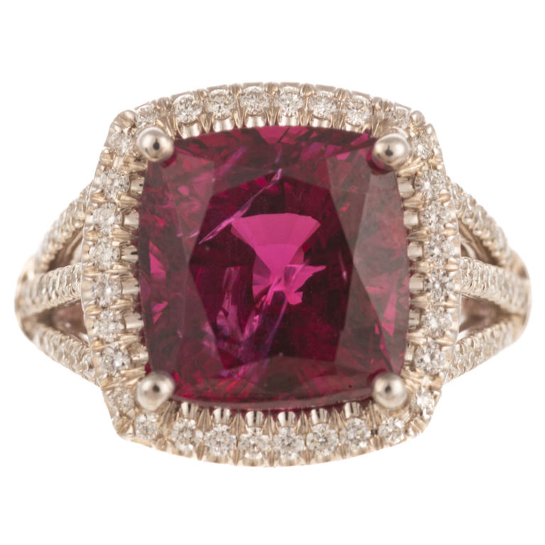 14k White Gold Rhodolite Garnet and Diamond Ring