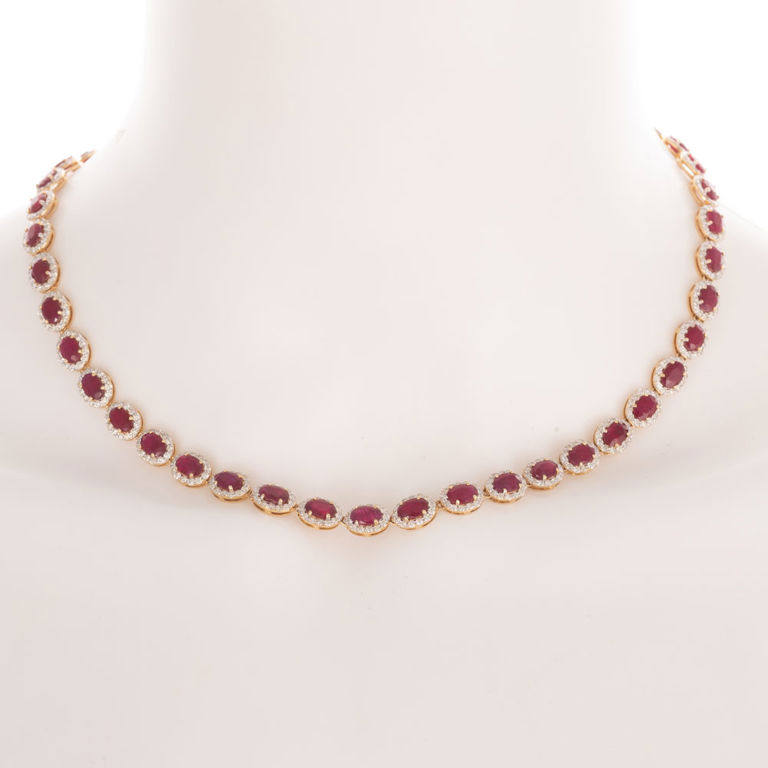 14k Yellow Gold Ruby and Diamond Line Necklace