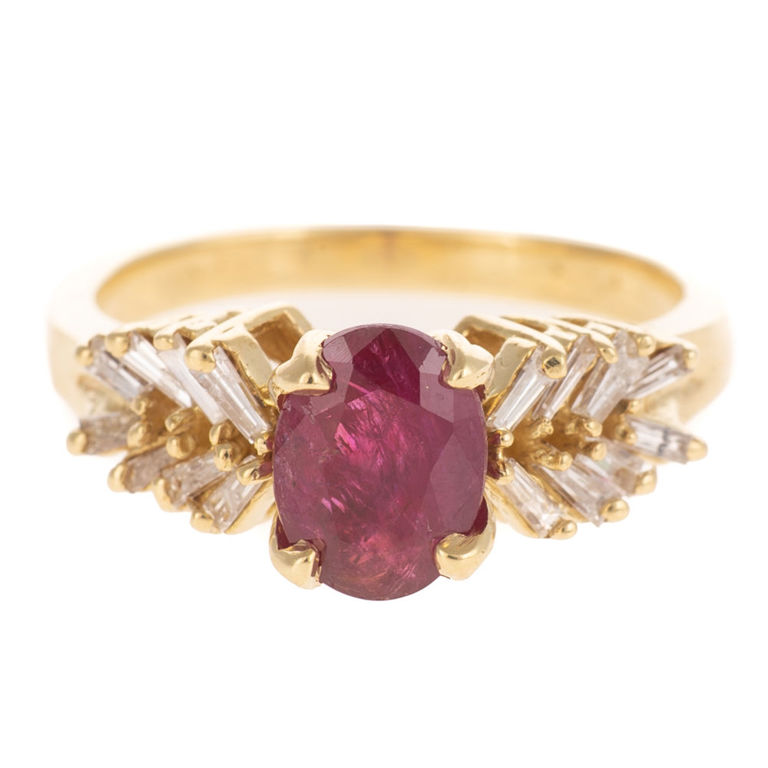 18k Yellow Gold Ruby and Diamond Ring