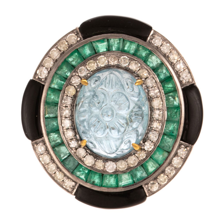 Sterling Silver and 14k Yellow Gold Gem-Set Ring
