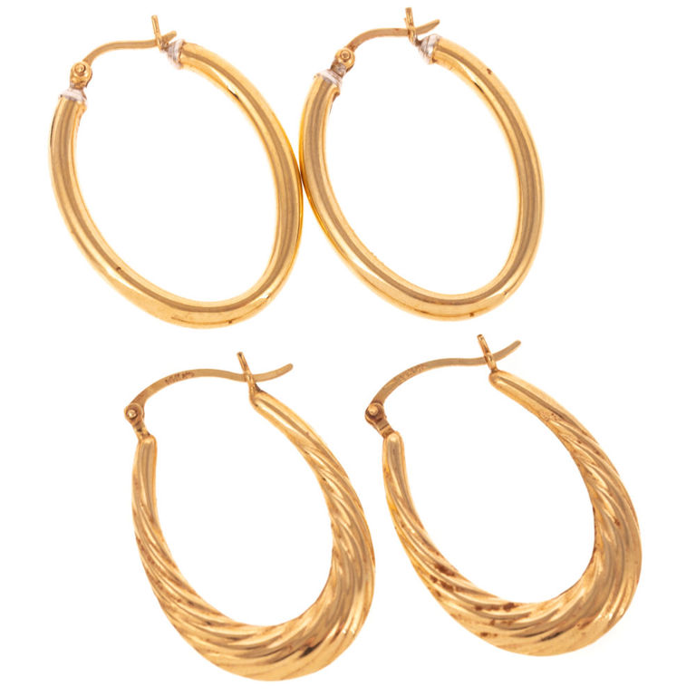 Two Pairs of 14k Yellow Gold Hoop Earrings