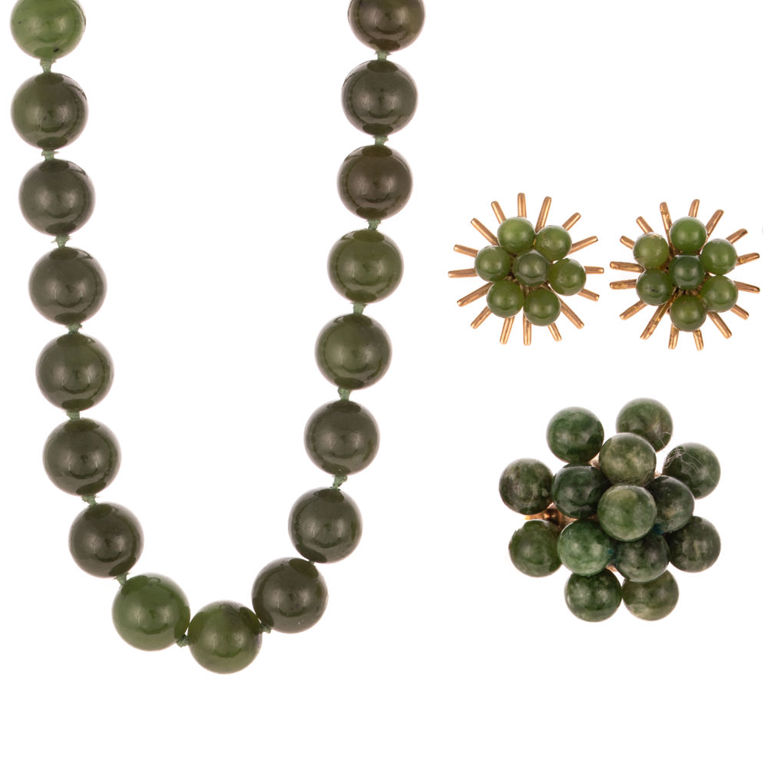 14k Yellow Gold Jade Jewelry Set