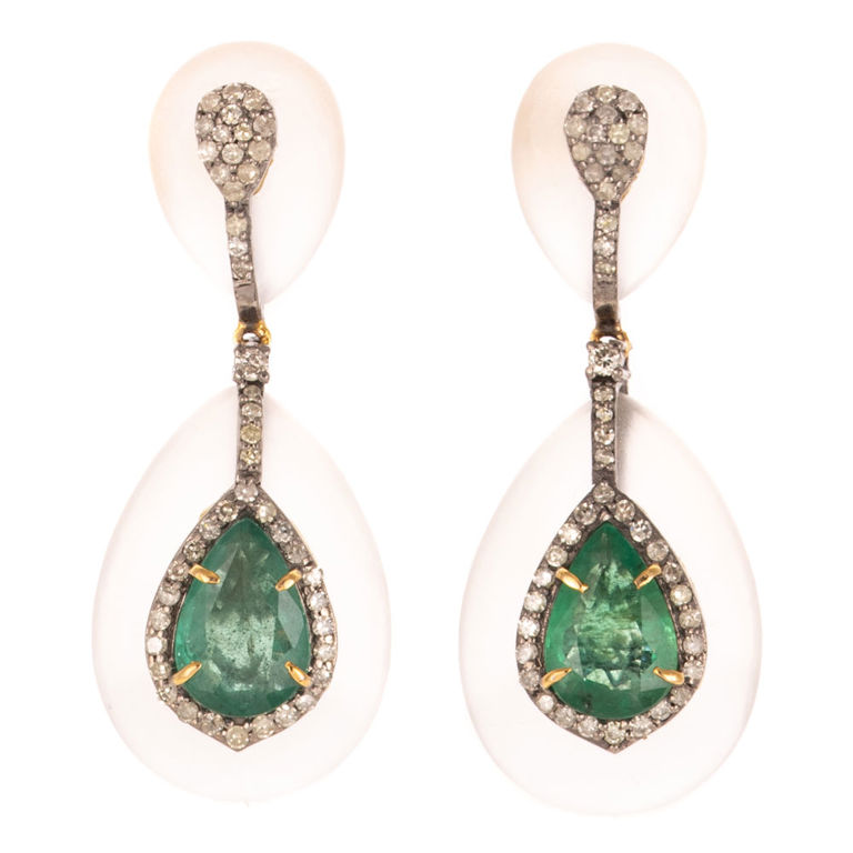 Sterling Silver and 14k Gold Gem-Set Earrings