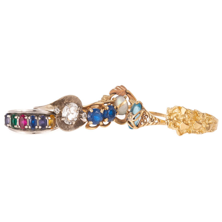 Six 10k Gold Gemstone Rings