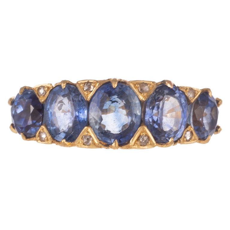 18k Yellow Gold Sapphire and Diamond Ring
