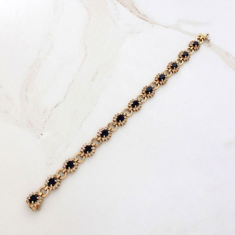 14k Yellow Gold Sapphire and Diamond Link Bracelet