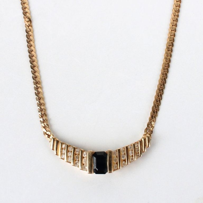 14k Gold Sapphire and Diamond Pendant Necklace