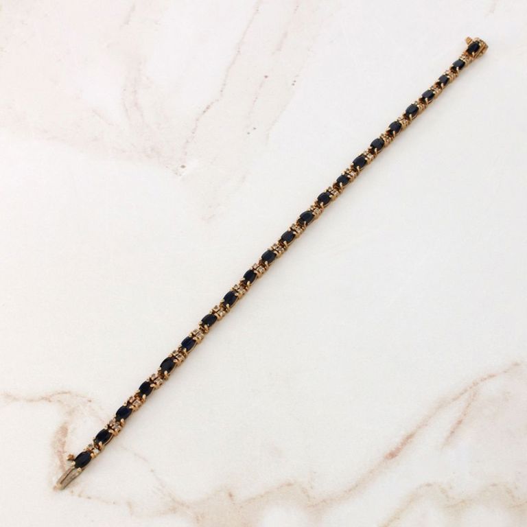 14k Yellow Gold Sapphire and Diamond Link Bracelet
