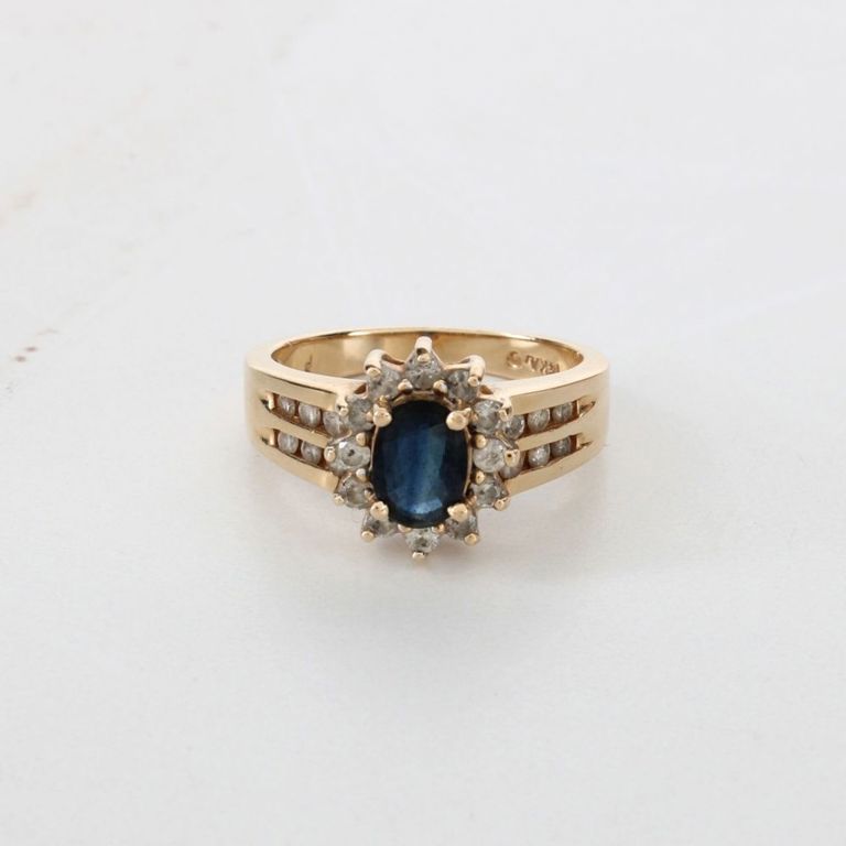 14k Yellow Gold Sapphire and Diamond Ring