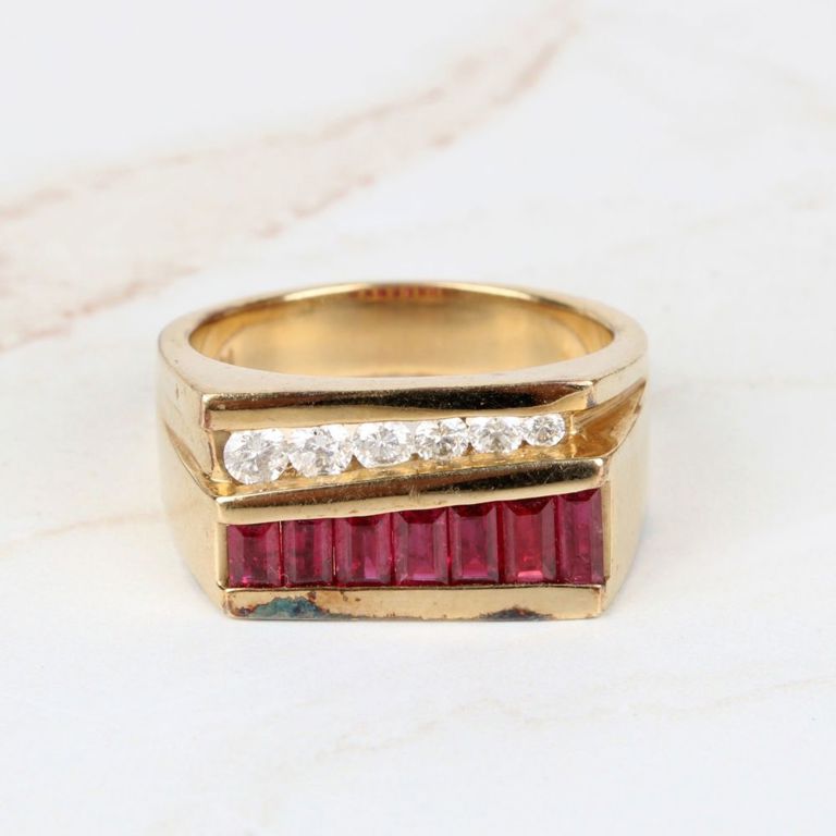 14k Yellow Gold Ruby and Diamond Ring