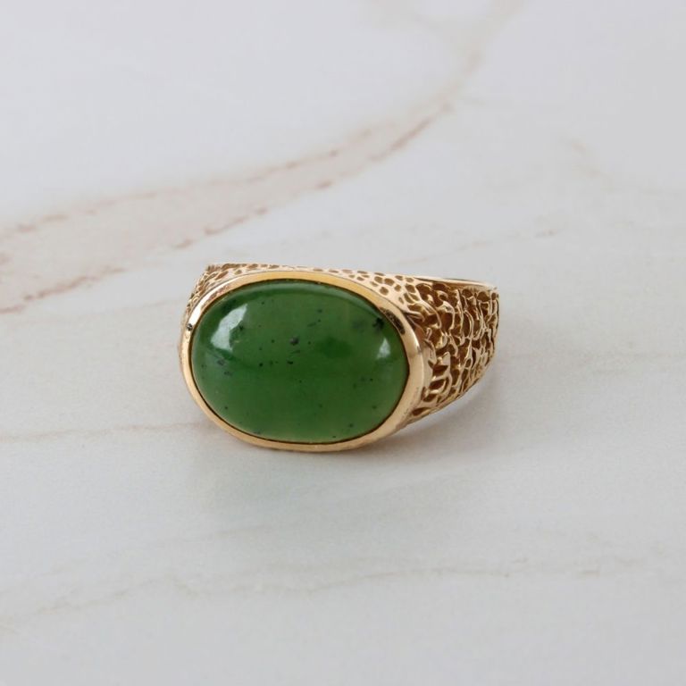 14k Yellow Gold Nephrite Jade Ring