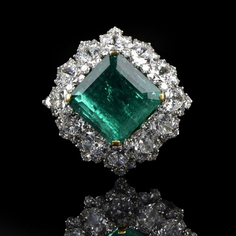Platinum Emerald and Diamond Ring