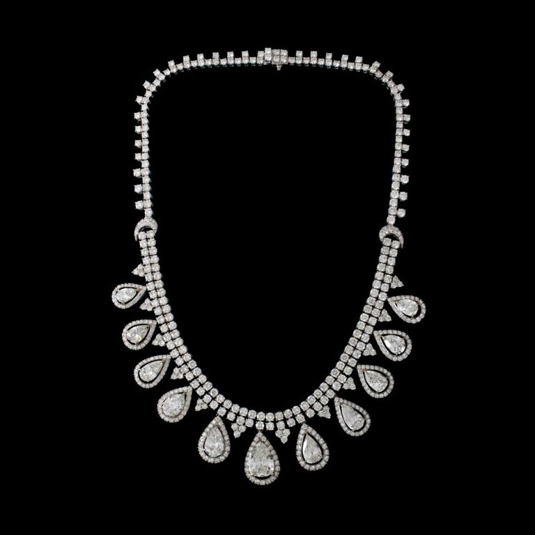 18k White Gold Diamond Fringe Necklace