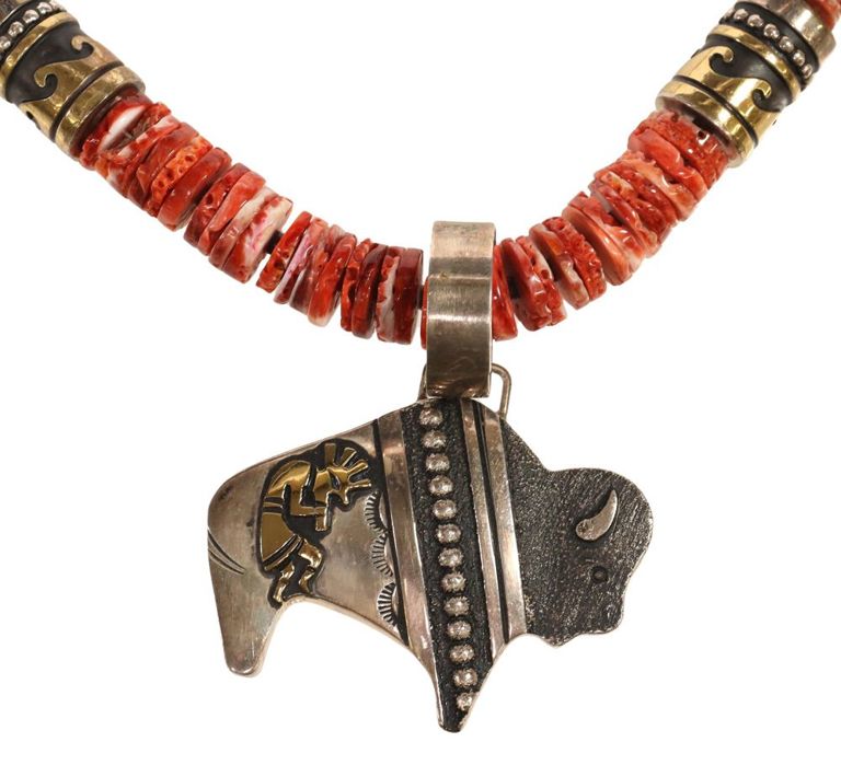 Silver Turquoise and Spiny Oyster Pendant Necklace